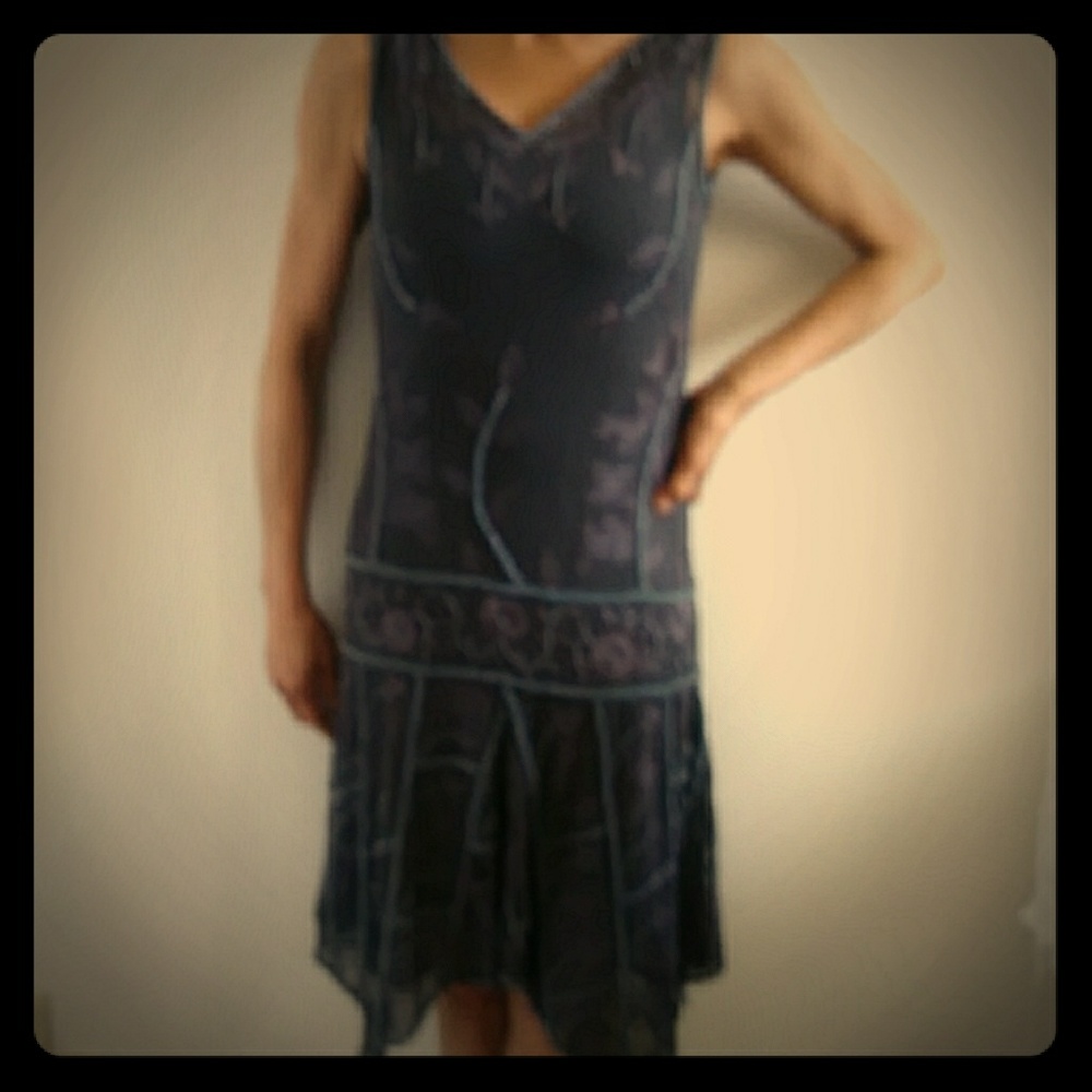 Charcoal Chiffon Beaded & Embroidered Vintage Dres